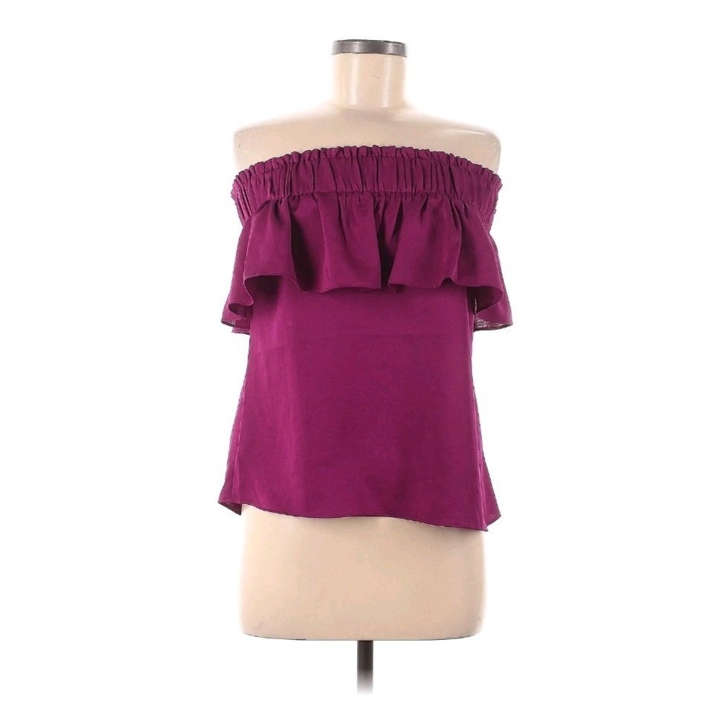 NWT Express Off Shoulder Ruffle Chiffon Short Purple Magenta Top Blouse Size M